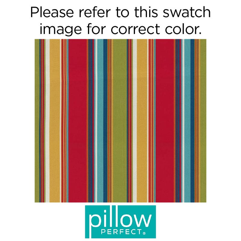 Pillow Perfect Stripe Indoor/Outdoor Square Corner Chair Seat Cushion with Ties, Plush Fiber Fill, Weather, and Fade Resistant, 20" x 20", Red/Blue Westport, 2 Count - Image 2
